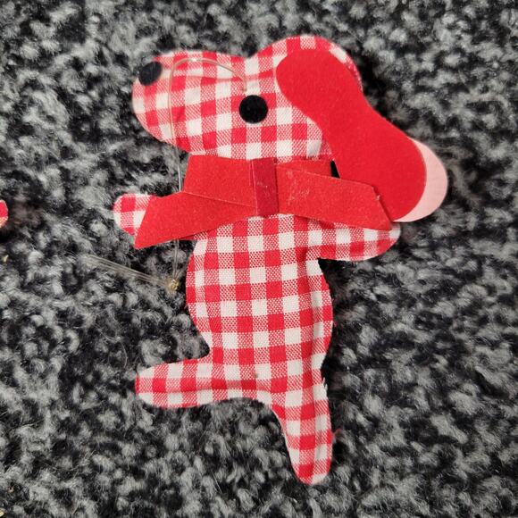 Vintage Red & White Gingham Dog Christmas Ornaments, set of 4 - Picture 4 of 12